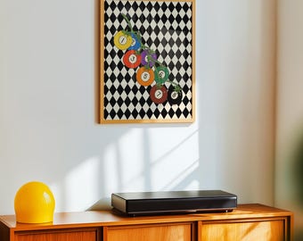 Billiard Ball Giclée Art Print. 8 x 10 Inches. Retro Illustration. Vintage Colorful Artwork. Surreal.