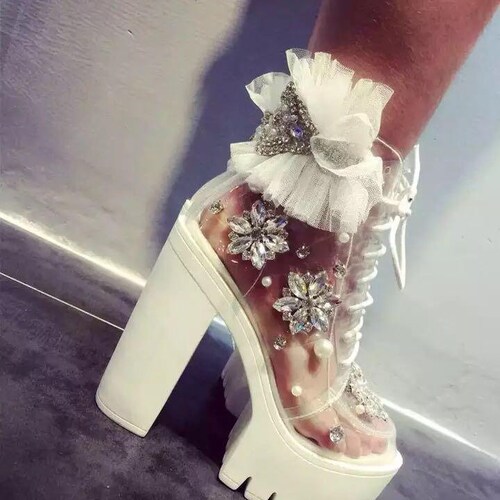 Clear Bling and Bows Platform Booties