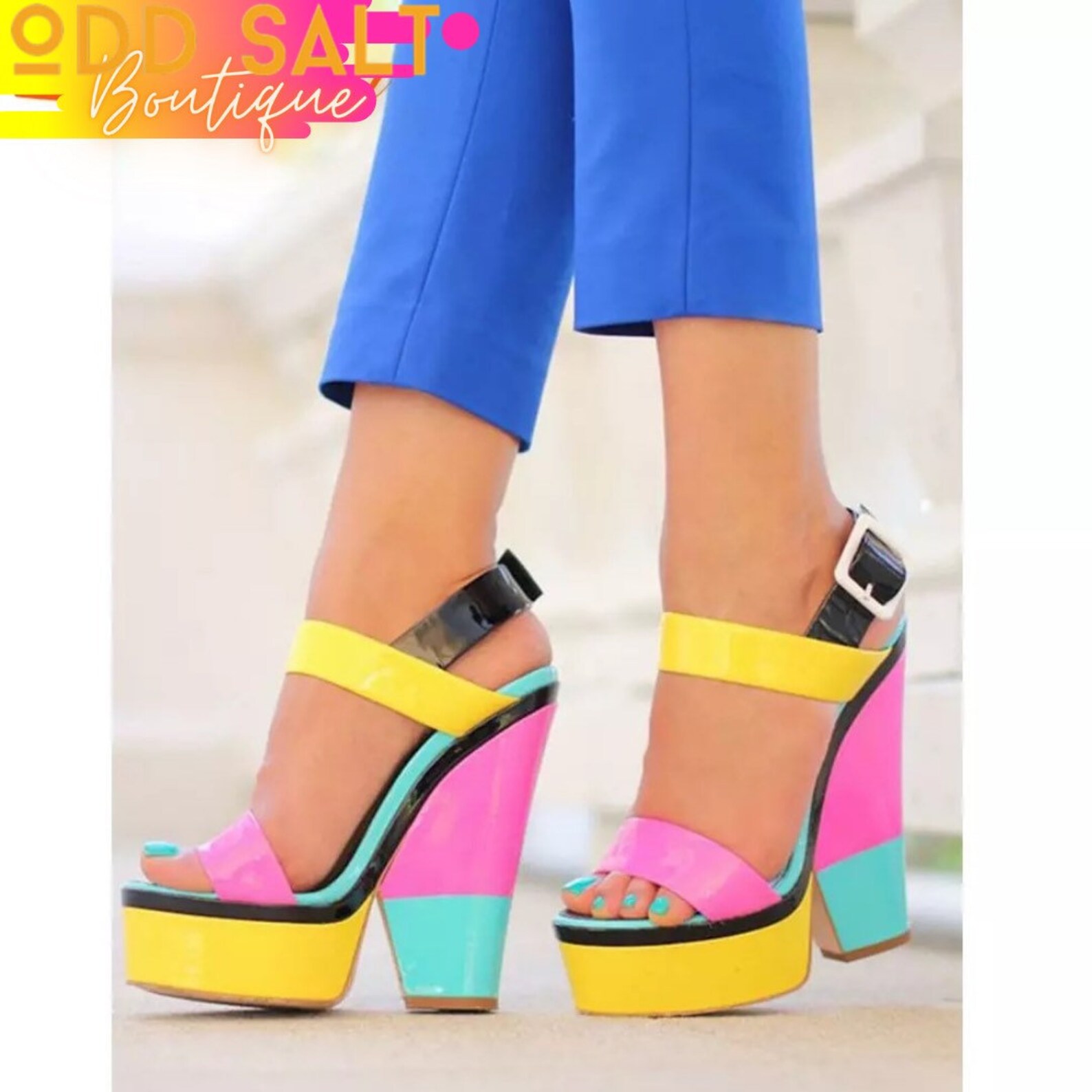 Retro Pastel Chunky Abstract Wedge Sandals | Etsy