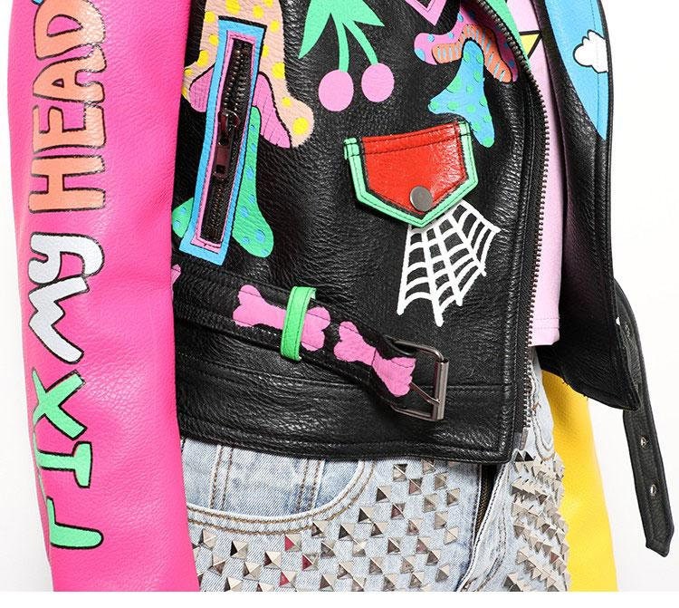 Graffiti Hand Painted Faux Leather Junk Jacket-rainbow Lies | Etsy