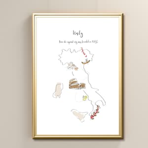 Italy Illustrated Travel Map Print, Travel Wall Art, Instant Digital Printable Poster
