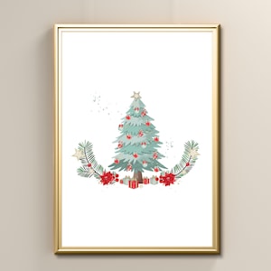 Holiday Christmas Tree Wall Art Printable, Living Room Decor Poster, Instant Digital Wall Art
