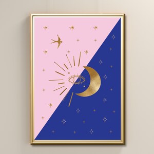 Celestial Sun & Moon Print, Living Room Bedroom Wall Art, Instant Digital Printable Wall Decor, Poster