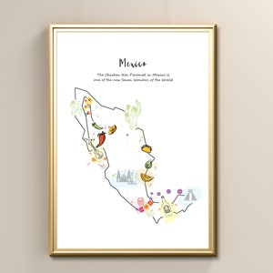 Mexiko Illustrierte Reisekarte Druck, Reise Wandkunst, Sofort Digital druckbares Poster
