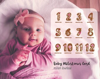 Baby Monthly Milestone Print, Kids Baby Birthday Decorations, Living Room Bedroom Wall Art, Instant Digital Printable Wall Decor, Poster
