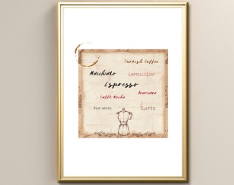 Coffee Printable Wall Art Print, Food Art Prints, Home Kitchen Art, Country Farmhouse style Poster Print, Instant Digital Printable