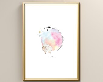 Sheep Animal Print, Nursery Living Room Wall Art, Luke 15:6 Bible Verse, Parable Illustration, Instant Digital Printable Wall Decor, Poster