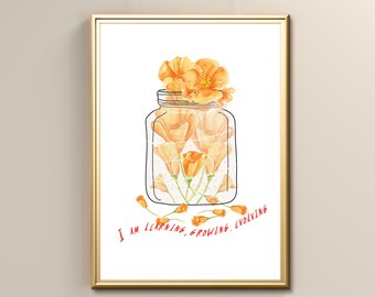 Positive Affirmation Quote Flowers Print, Living Room Bedroom Wall Art, Instant Digital Printable Wall Decor, Poster