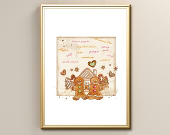 Christmas Gingerbread Man Wall Art Printable, Living Room Decor Poster, Instant Digital Wall Art