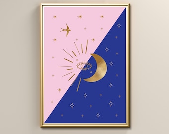 Celestial Sun & Moon Print, Living Room Bedroom Wall Art, Instant Digital Printable Wall Decor, Poster