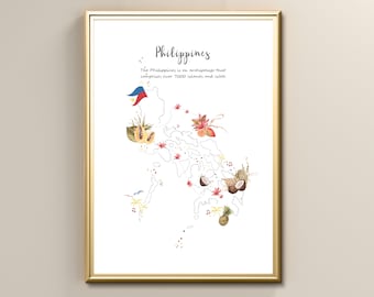 Philippines Illustrated Travel Map Print, Travel Wall Art, Instant Digital Printable Poster