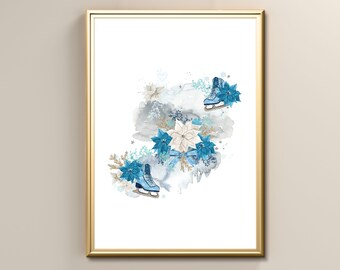 Christmas Figure Skates Wall Art Printable, Living Room Decor Poster, Instant Digital Wall Art