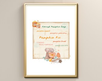 Pumpkin Printable Wall Art Print, Food Art Prints, Home Kitchen Art, Country Farmhouse style Poster Print, Instant Digital Printable