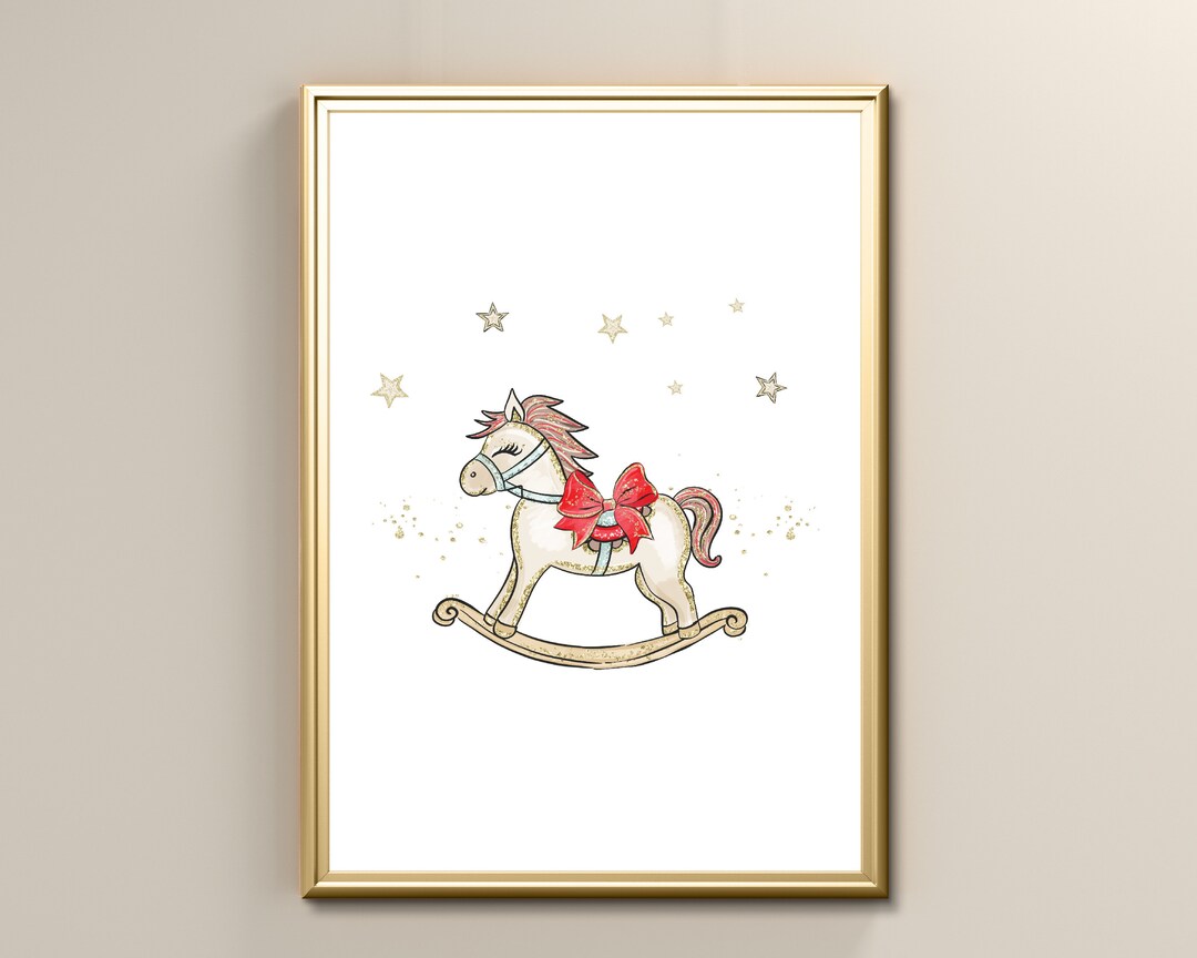 Christmas Rocking Unicorn/horse Wall Art Printable, Living Room Decor