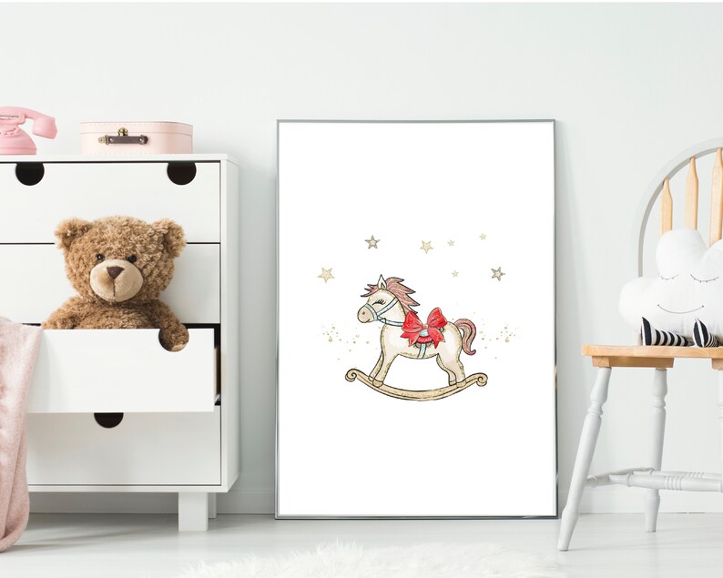 Christmas Rocking Unicorn/horse Wall Art Printable, Living Room Decor