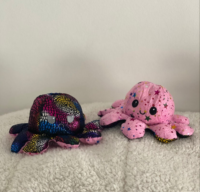 Shiny/Pink Star Mood Octopus Plush Reversible Design | Etsy