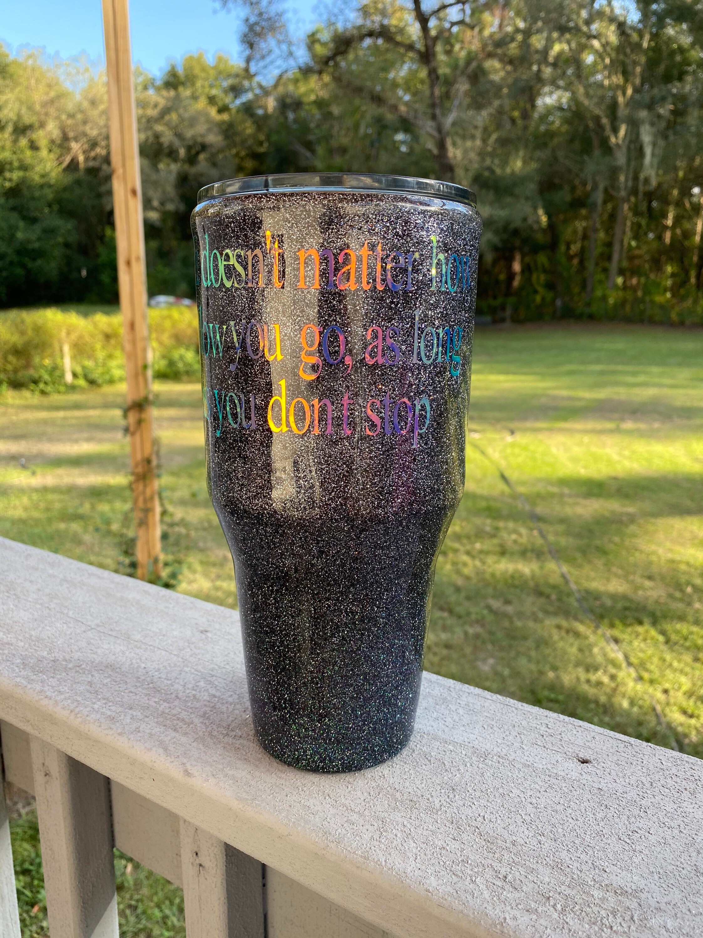 Black glitter tumbler with a holographic decal. Black glitter Etsy