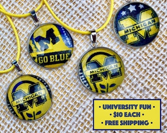 Michigan | Cord Necklace | Maize and Blue Globe Pendant | A University favorite | Wolverine Stocking Stuffer | Ten Bucks Free Shipping