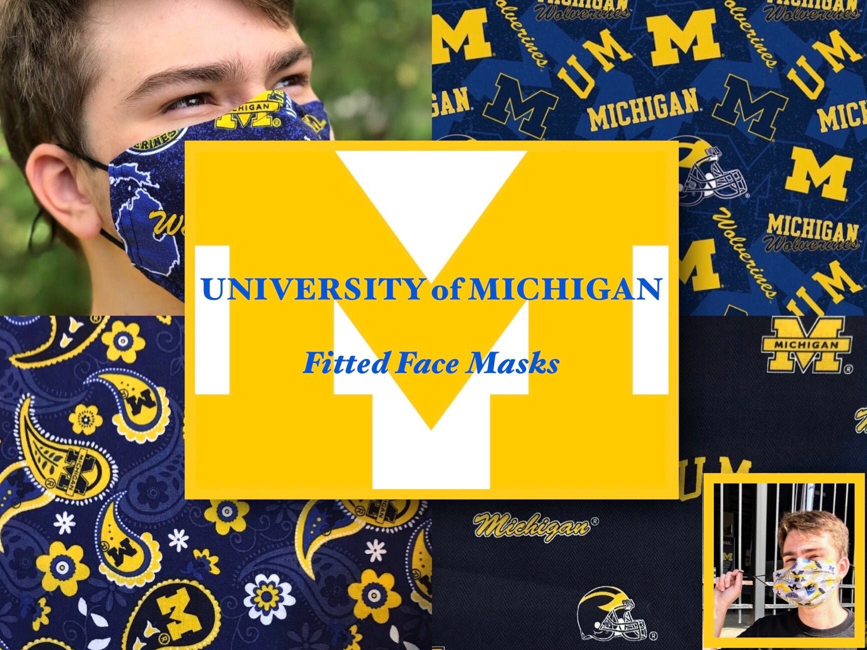University of Michigan Mask FITTED for you UMich 2 / 3 layers, cotton…