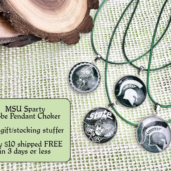 Sparty globe pendant! MSU Michigan State University Sparty globe necklace nylon choker style stainless steel finishings free shipping