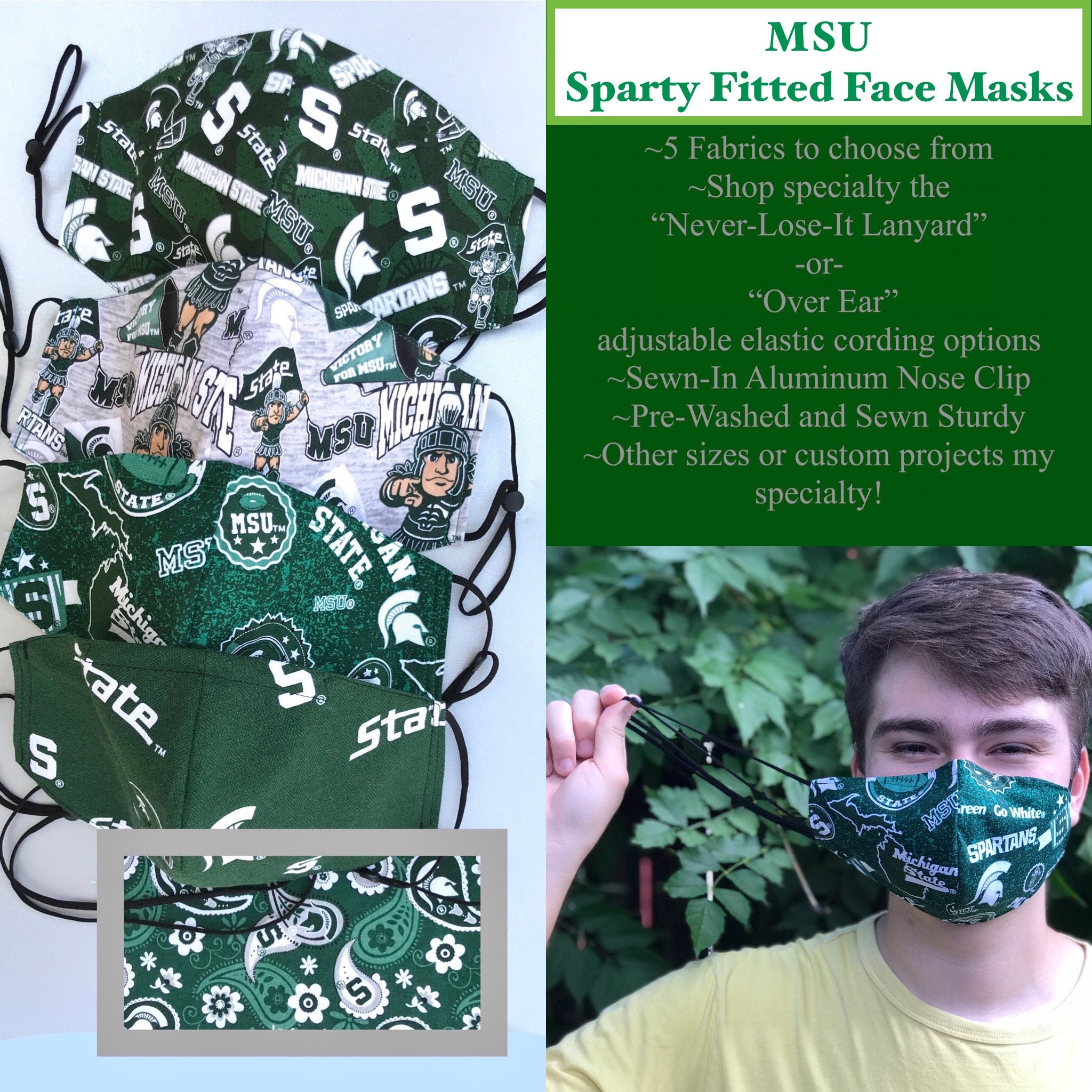 Msu Fitted Face Mask Michigan State University 5 Fabrics Etsy Msu Fitted Face Mask Michigan State University 5 Fabrics Etsy