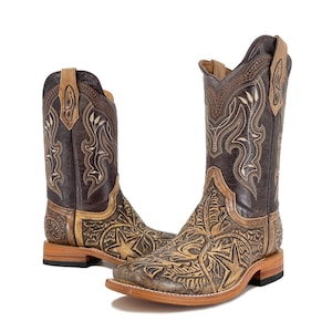 Men Bulldog Hand Tooled Boots - Lone Star Rustic