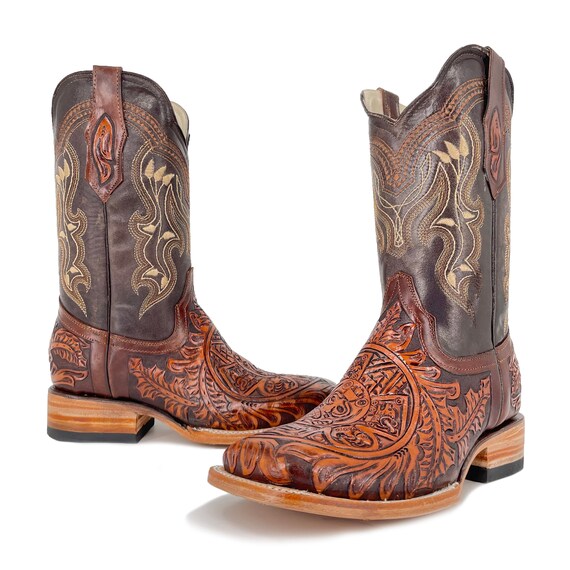 Handtooled Aztec calendar boots  Boots, Western boots, Mens belts