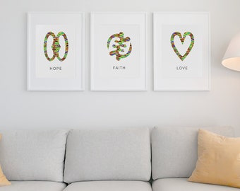 Adinkra Symbol Art Prints | Hope, Faith, Love (Digital Download)