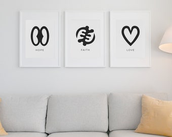 Adinkra Symbol Art Print | Hope, Faith, Love (Digital Download)