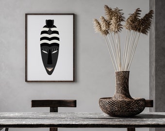 Modern African Mask Art Print | Minimalist Home Decor (Digital Download)