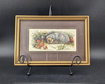 Vintage J&J Cash Framed Fabric Jacquard Hedgehog Picture "Wildlife Series" Coventry, England 9 1/4'' by 6 1/4''