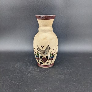Mexican Tonala Pottery Vase with Bird and Butterfly 8 1/4&#39;&#39;