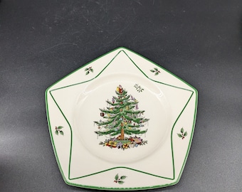 Vintage Spode England árbol de Navidad estrella en forma de plato de servicio, plato 10'' por 10''