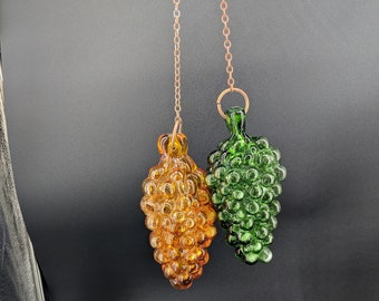 Vintage Hanging Hand Blown Glass Grapes 15'' Mid Century Modern Decor