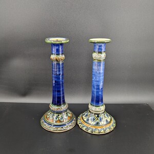 Beautiful Art Pottery Candlestick Holders, Signed 10 1/2&#39;&#39;