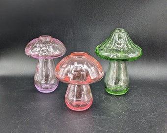 Set of 3 Glass Mushroom Flower Vases