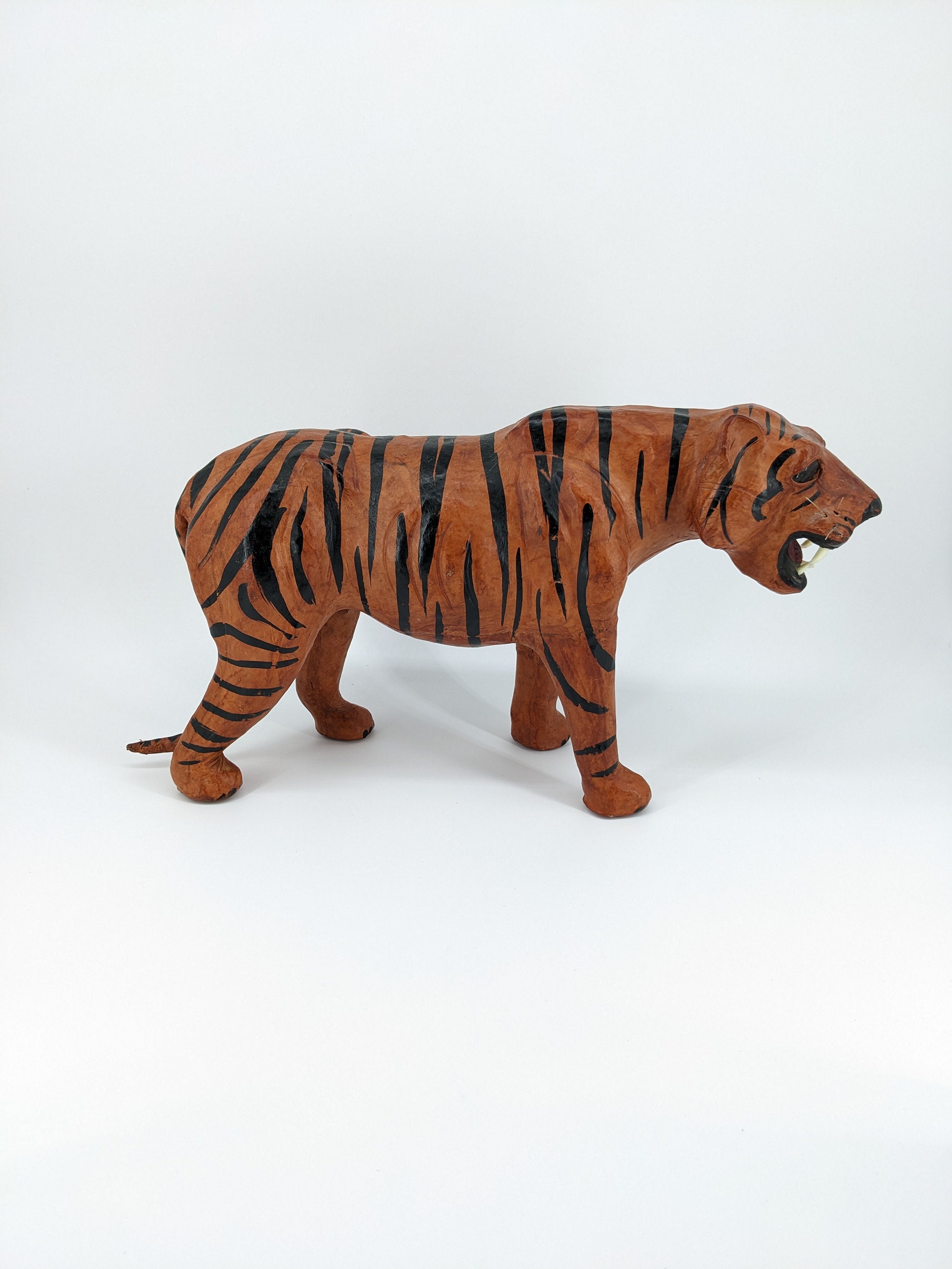 Large Vintage Leather Tiger Statue 15 Long 9 1/2 