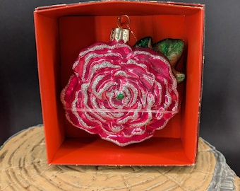 Hand Blown Glass John Derian Peony Flower Christmas Ornament 3 3/4''