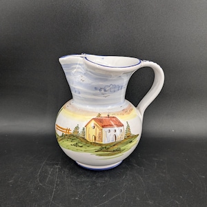 Vintage Hand Painted Sberna Deruta Italy Pottery Water Pitcher 6 3/4&#39;&#39;