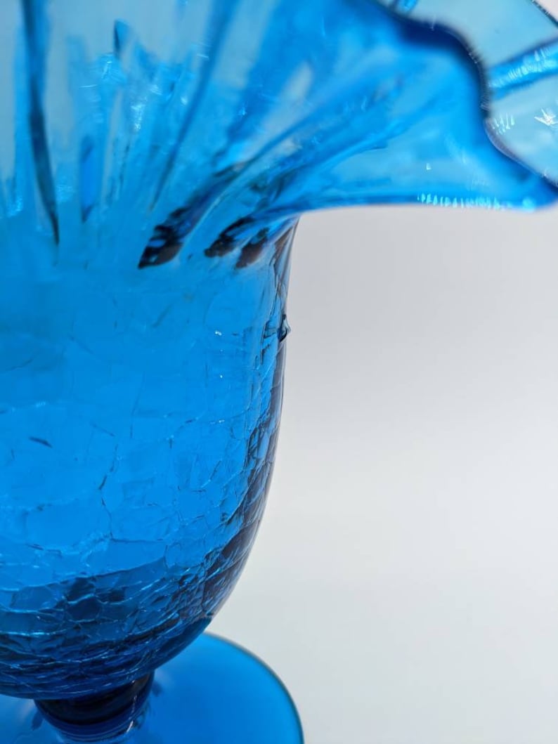 Vintage Blenko Glass Double Crimped Blue Crackle Glass Vase or Etsy