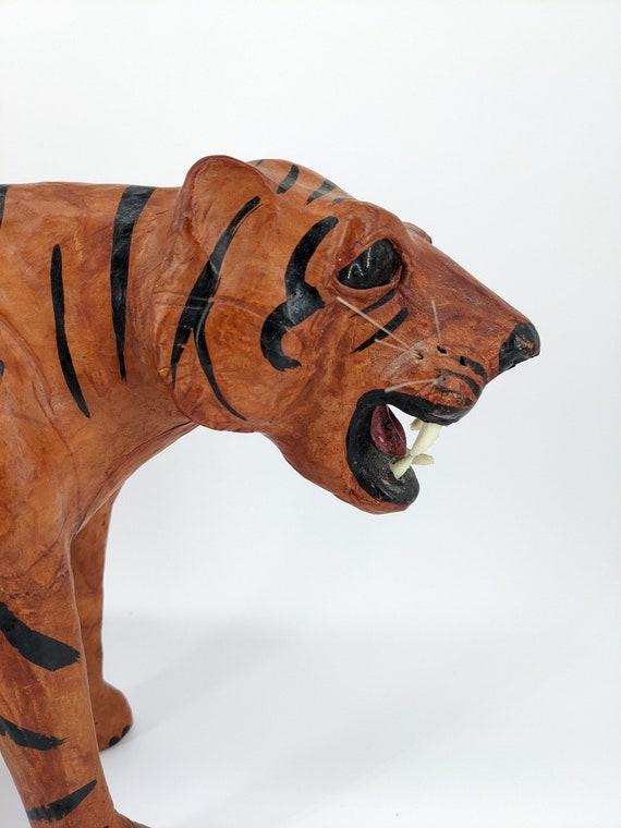 Large Vintage Leather Tiger Statue 15 Long 9 1/2 