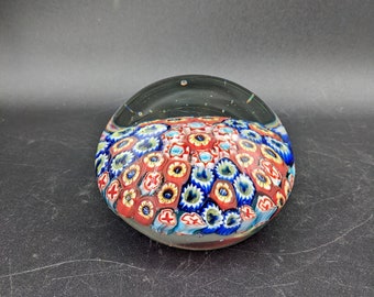 Vintage Hand Blow Italian Murano Millefiori Glass Paperweight 4'' by 2 7/8''