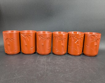 Juego de 6 tazas vintage de bambú japonés hechas a mano de 3 1/4''