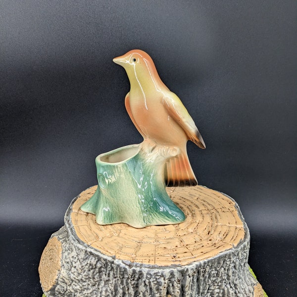 Vintage Royal Copley Pottery Goldfinch Bird Vase 6 3/8'' by 4 3/4''