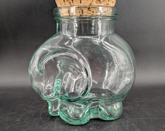 Tarro de cristal italiano vintage con forma de elefante y tapa de corcho natural de 19 cm