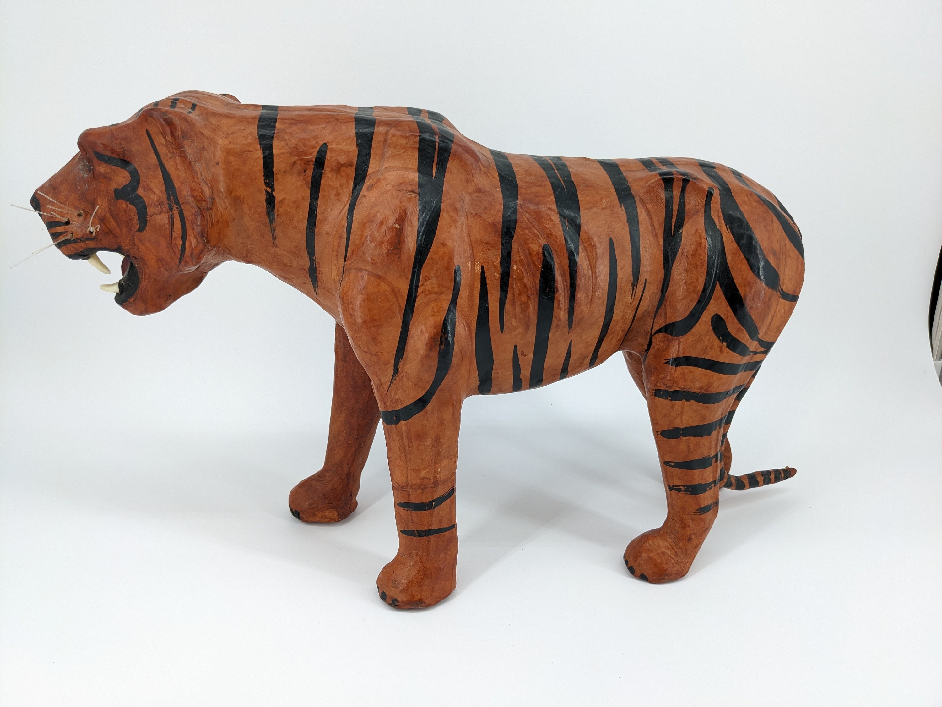 Large Vintage Leather Tiger Statue 15 Long 9 1/2 