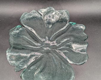 Plato grande de cristal con forma de flor de amapola de Annie, 11 pulgadas, firmado