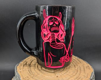 Black and Pink Day of the Dead Girl Pottery Coffee Mug from Laca Laca El Salvador