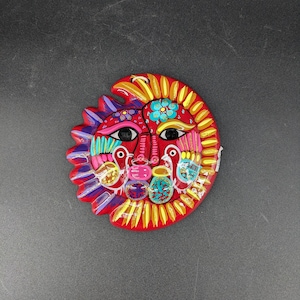 Mexican Talavera Sun with Moon Wall Ornament 5 1/2&#39;&#39; by 5 1/4&#39;&#39;