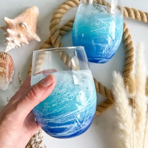Ocean Waves Wine Glasses | Housewarming Gift | Epoxy Resin Ocean | Wedding Gift | Beach Lover Wine Glasses | Coastal Decor